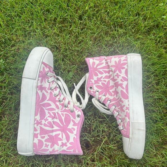 American Eagle Pink and white abstract floral high top sneakers cottagecore boho - Picture 4 of 7